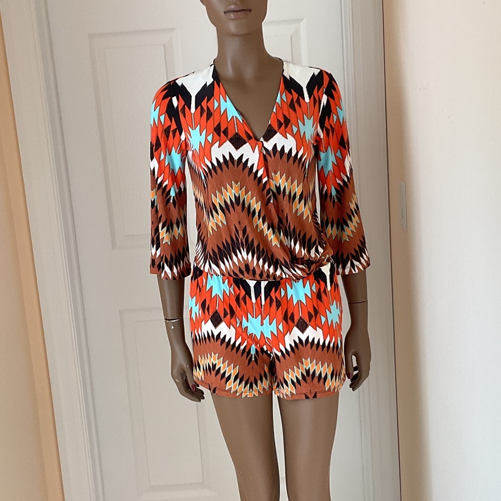 INC International Concepts Vibrant Tribal Sunrise mini romper